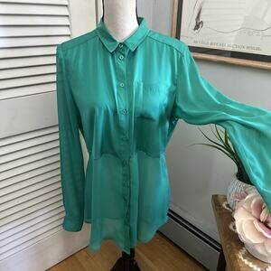 FREE PEOPLE Womens Tunic Medium Emerald Green Best of Both Worlds Sheer Hem